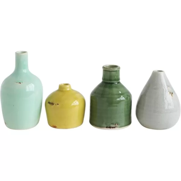 imageCreative CoOp Stoneware Bud Vases in Crackle Glaze GreyMustard Tones Set of 4BlueGreens