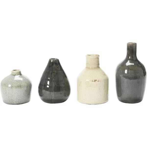 imageCreative CoOp Stoneware Bud Vases in Crackle Glaze GreyMustard Tones Set of 4Greys