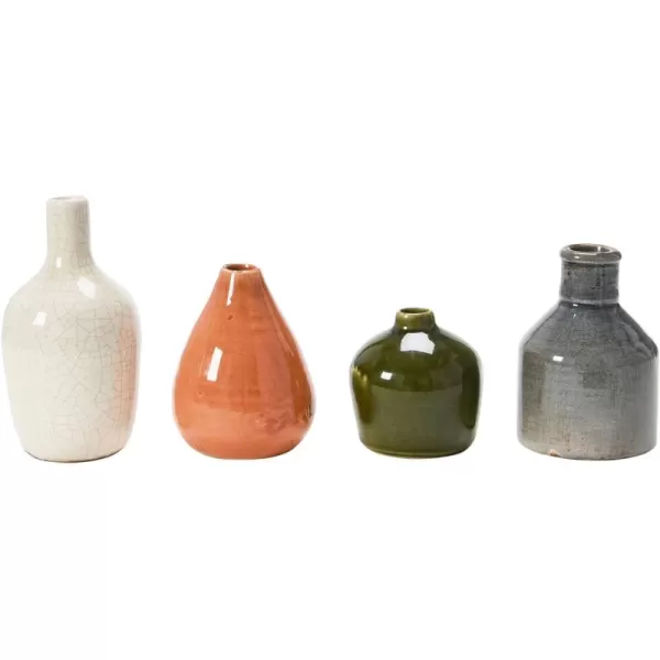 imageCreative CoOp Stoneware Bud Vases in Crackle Glaze GreyMustard Tones Set of 4OliveTerracotta