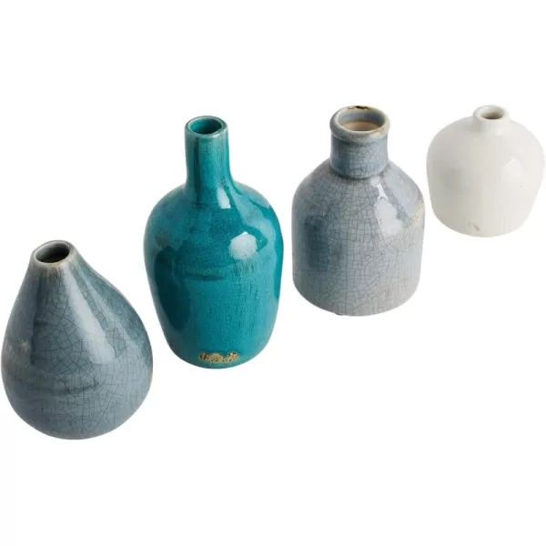 imageCreative CoOp Stoneware Bud Vases in Crackle Glaze GreyMustard Tones Set of 4WhiteBlues