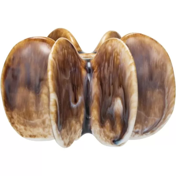 imageCreative CoOp Stoneware Pleated Taper Candleholder with Reactive Glaze Brown