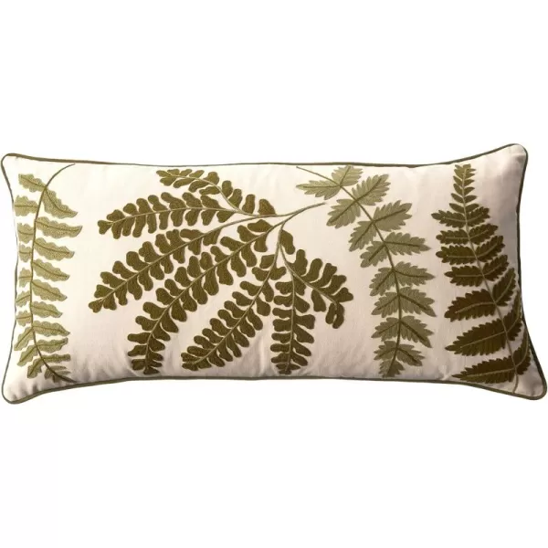 imageCreative CoOp White Rectangle Cotton Pillow with Embroidered Green Ferns