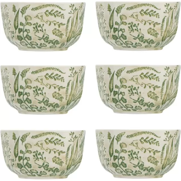 imageCreative CoOp White Stoneware HandStamped ampamp Embossed Green Pattern Set of 6 Bowls 5quot L x 5quot W x 3quot H Multi