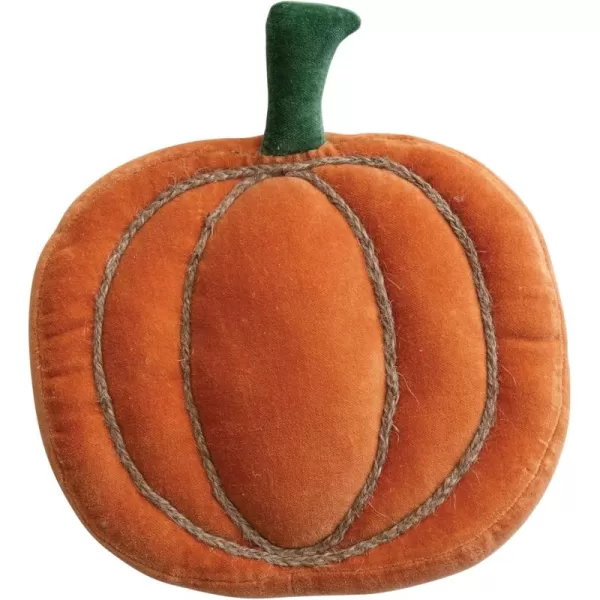 imageCreative CoOp Woven Cotton Velvet Pumpkin Shaped Pillow with Jute Rope Embroidery Orange Green