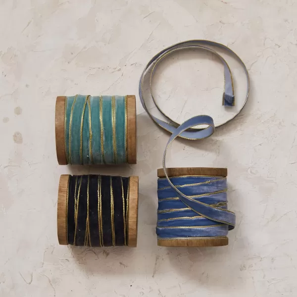 imageCreative CoOp 10 Yard Velvet Ribbon on Wood Spool Set of 3 ColorsBlue