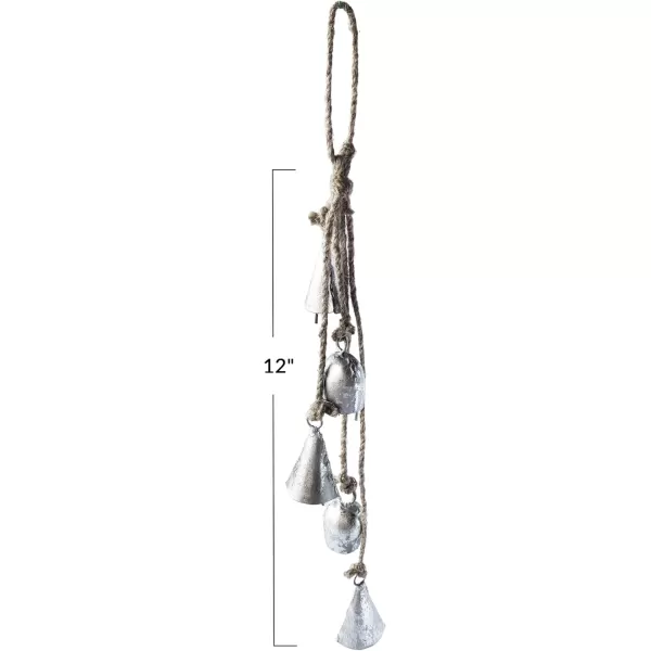imageCreative CoOp 12quot H Handmade Hanging Metal Bells with Jute Rope Antique Silver Finish