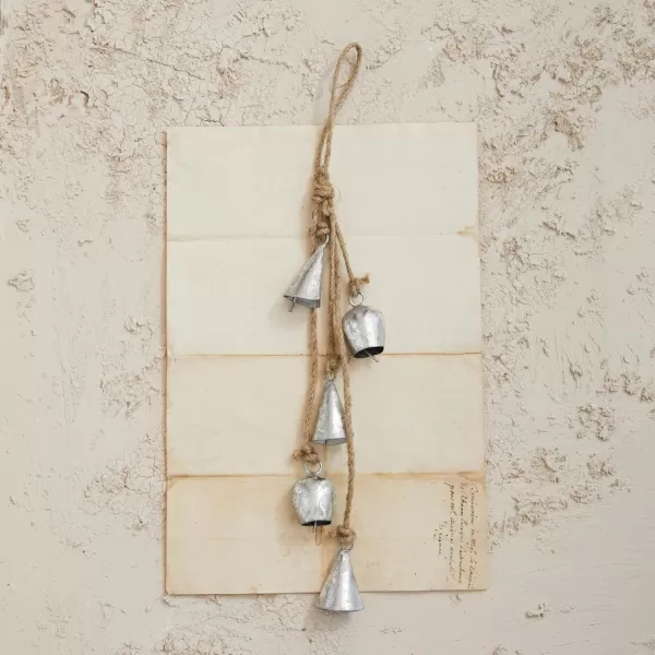 imageCreative CoOp 12quot H Handmade Hanging Metal Bells with Jute Rope Antique Silver Finish