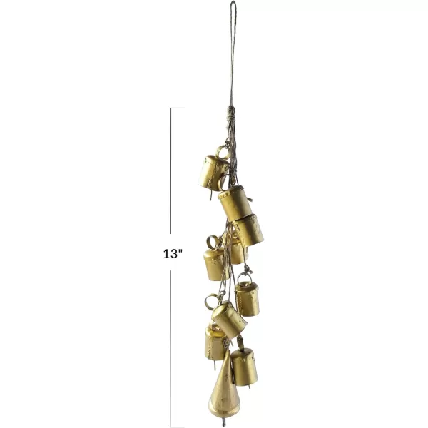 imageCreative CoOp 13quot H Handmade Hanging Metal Bells on Jute Rope Gold Finish