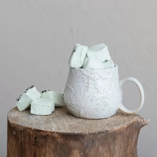 imageCreative CoOp 16 oz Embossed Stoneware Mug with Snowflakes White