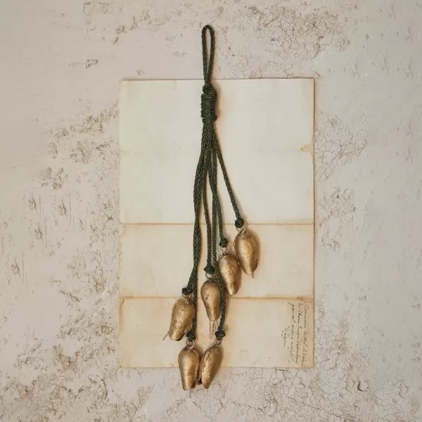 imageCreative CoOp 16quot H Hanging Metal Bells with Rope Hanger Antique Gold Finish Green