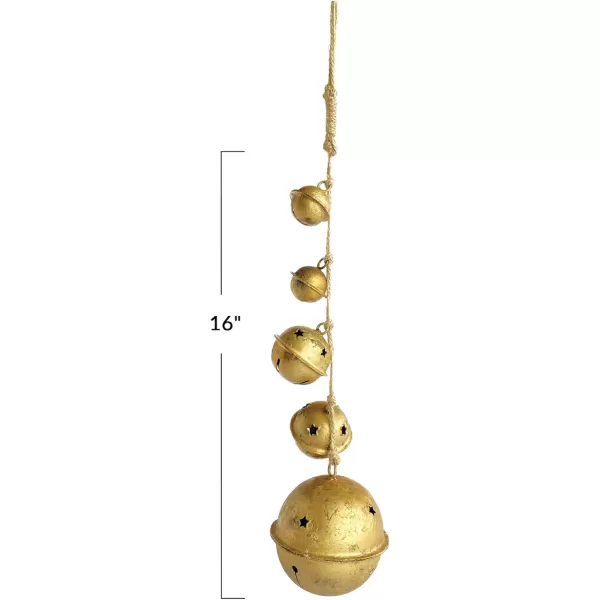 imageCreative CoOp 16quot H Hanging Metal Bells with Star CutOuts on Braided Jute Rope Antique Gold Finish