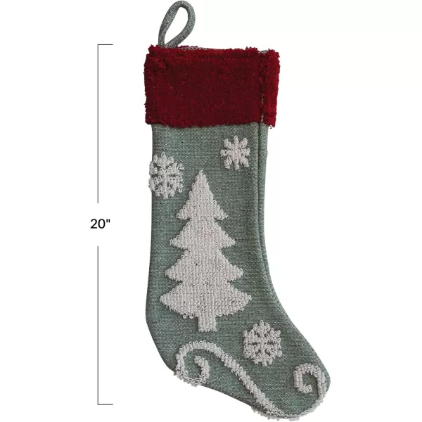 imageCreative CoOp 20 H Cotton Knit Stocking wChenille Tree ampamp Snowflakes Red Green ampamp Cream Color