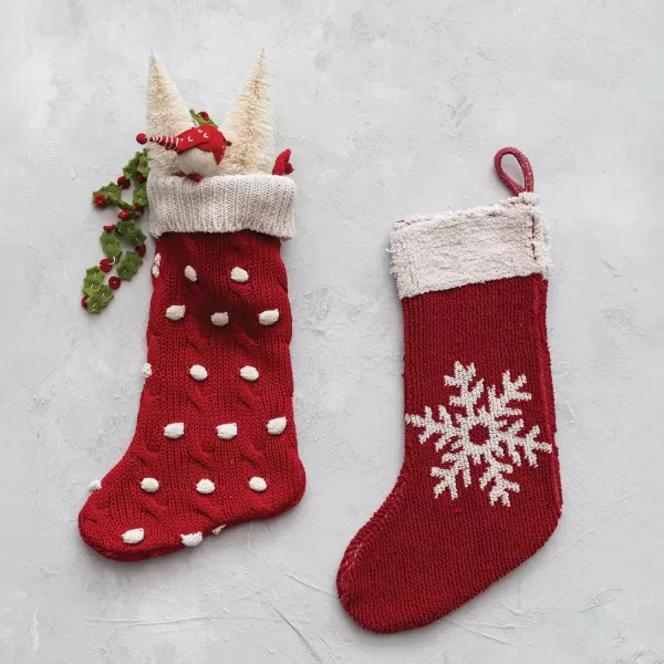 imageCreative CoOp 20 H Cotton Knit Stocking wDots Red ampamp Cream Color