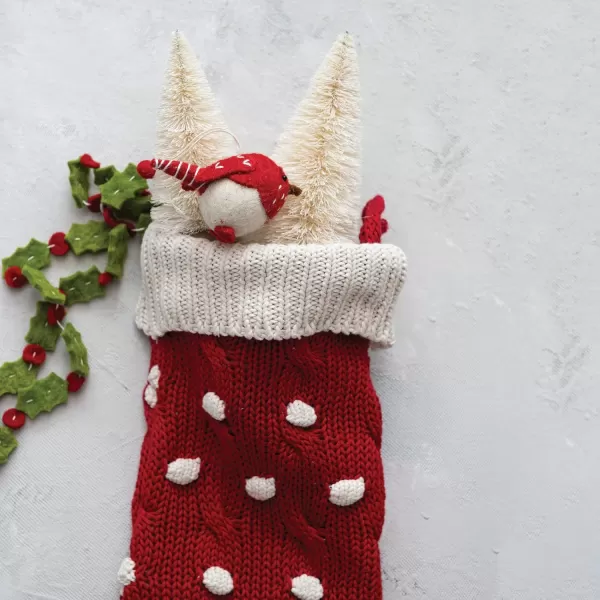 imageCreative CoOp 20 H Cotton Knit Stocking wDots Red ampamp Cream Color