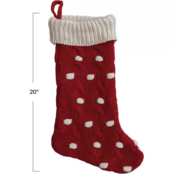 imageCreative CoOp 20 H Cotton Knit Stocking wDots Red ampamp Cream Color