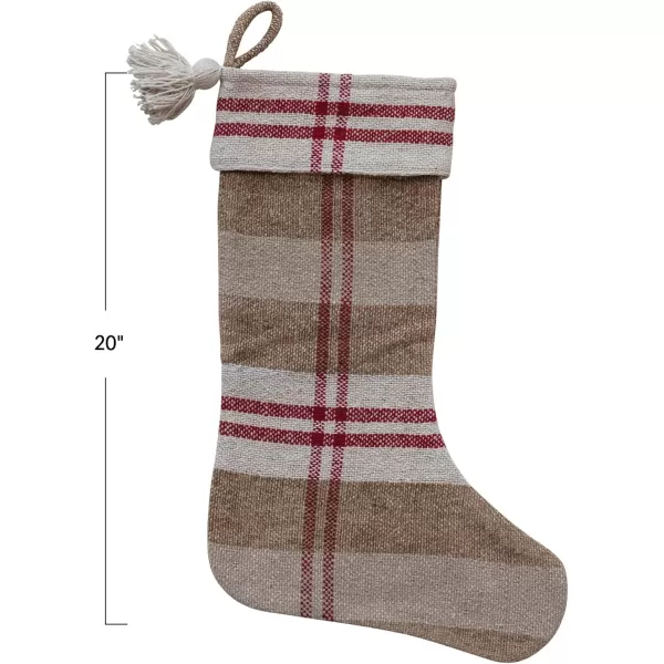 imageCreative CoOp 20 H Recycled Chenille ampamp Cotton Stocking wTassel Red Cream ampamp Tan Color Plaid