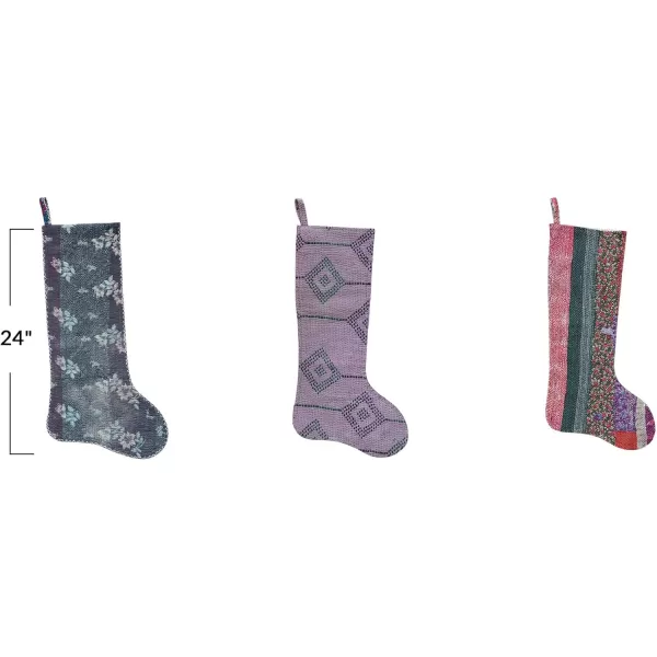 imageCreative CoOp 24quot H Found Cotton Bengali Rali Kantha Quilt Stocking Multi Color Each One Will Vary