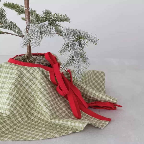 imageCreative CoOp 24quot Round Cotton wRed Ties Green Plaid Tree Skirt