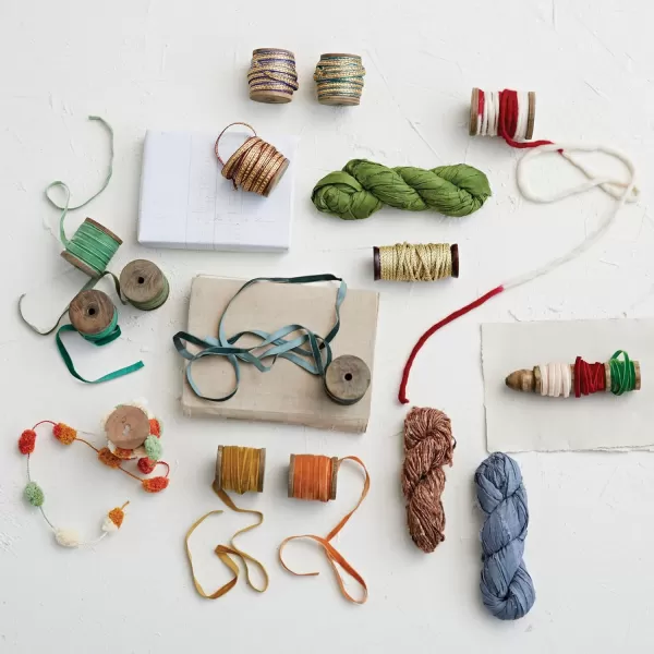 imageCreative CoOp 7075 Yard Recycled Torn Silk Ribbon Green Each One Will Vary
