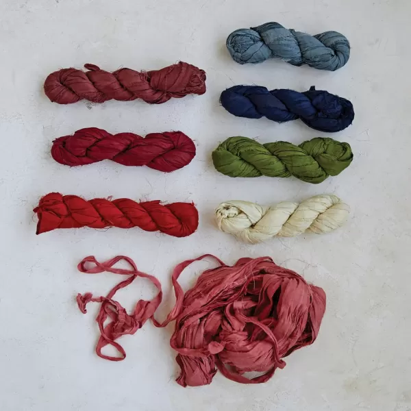 imageCreative CoOp 7075 Yard Recycled Torn Silk Ribbon Green Each One Will Vary