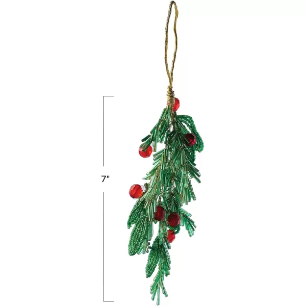 imageCreative CoOp 7quot H Glass Bead and Wire Mistletoe and Berries Ornament Green Red and Gold Finish