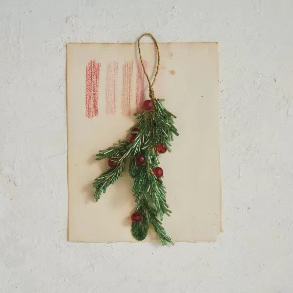 imageCreative CoOp 7quot H Glass Bead and Wire Mistletoe and Berries Ornament Green Red and Gold Finish