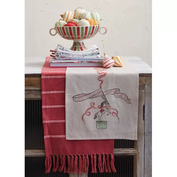 imageCreative CoOp Cotton Chambray Printed Table Runner with Carousel Horse and Ribbon Design Multicolor