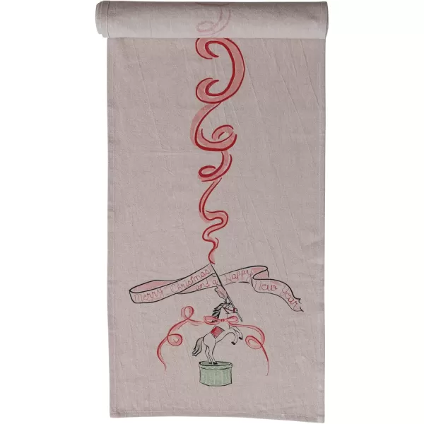 imageCreative CoOp Cotton Chambray Printed Table Runner with Carousel Horse and Ribbon Design Multicolor