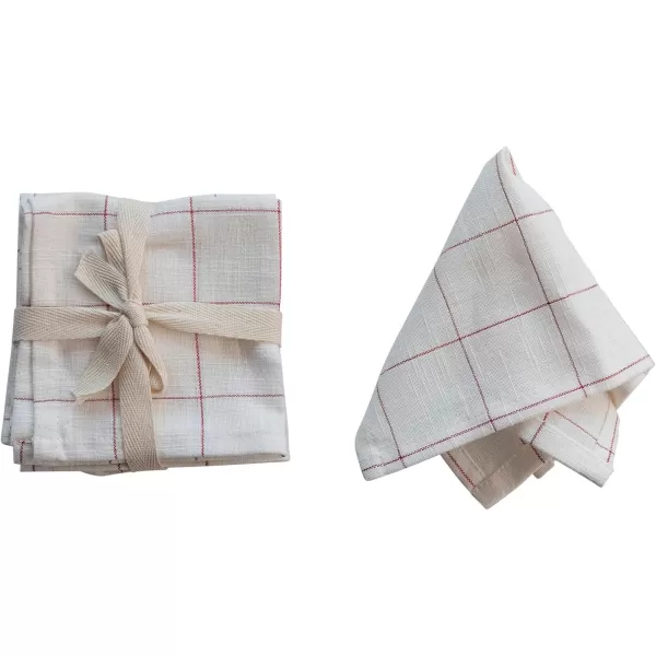 imageCreative CoOp Cotton Cocktail Napkins with Metallic Grid Cream and Red Set of 4