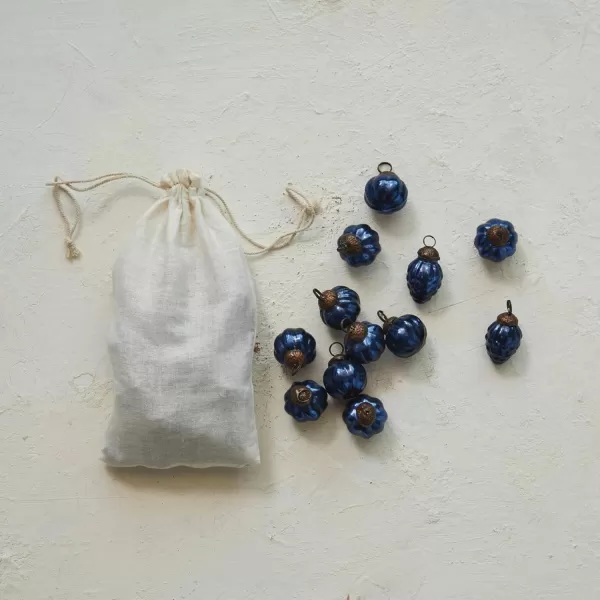 imageCreative CoOp Embossed Mercury Glass Ornaments in Muslin Bag Green and Gold Set of 36Blue