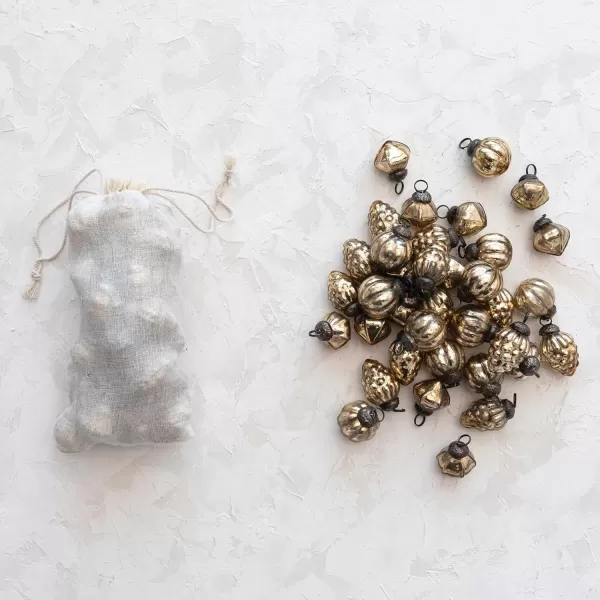 imageCreative CoOp Embossed Mercury Glass Ornaments in Muslin Bag Green and Gold Set of 36Gold