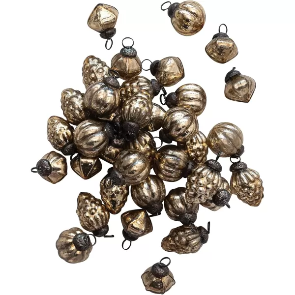 imageCreative CoOp Embossed Mercury Glass Ornaments in Muslin Bag Green and Gold Set of 36Gold