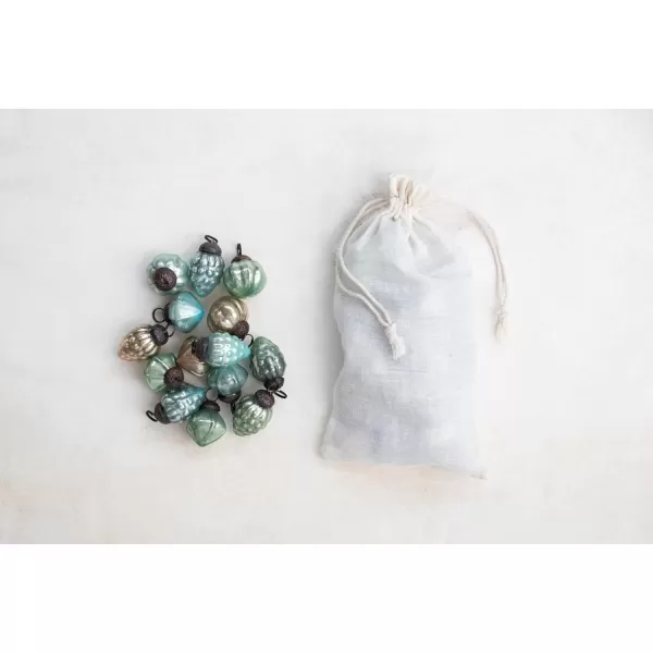 imageCreative CoOp Embossed Mercury Glass Ornaments in Muslin Bag Green and Gold Set of 36Green  Blue  Gold