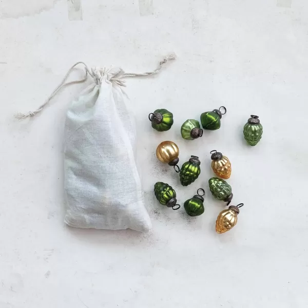 imageCreative CoOp Embossed Mercury Glass Ornaments in Muslin Bag Green and Gold Set of 36Green  Gold