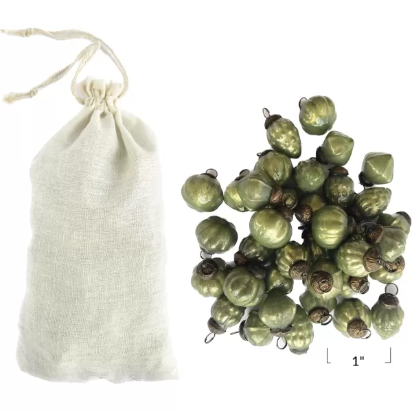 imageCreative CoOp Embossed Mercury Glass Ornaments in Muslin Bag Green and Gold Set of 36Olive Green