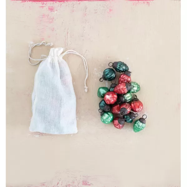 imageCreative CoOp Embossed Mercury Glass Ornaments in Muslin Bag Green and Gold Set of 36Red  Green