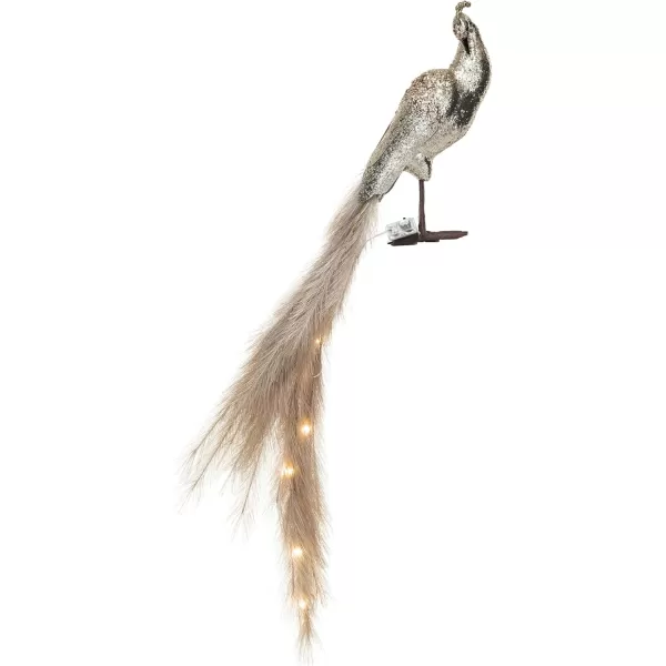 imageCreative CoOp Fabric and Feather Peacock with Glitter and LED Lights Champagne Color