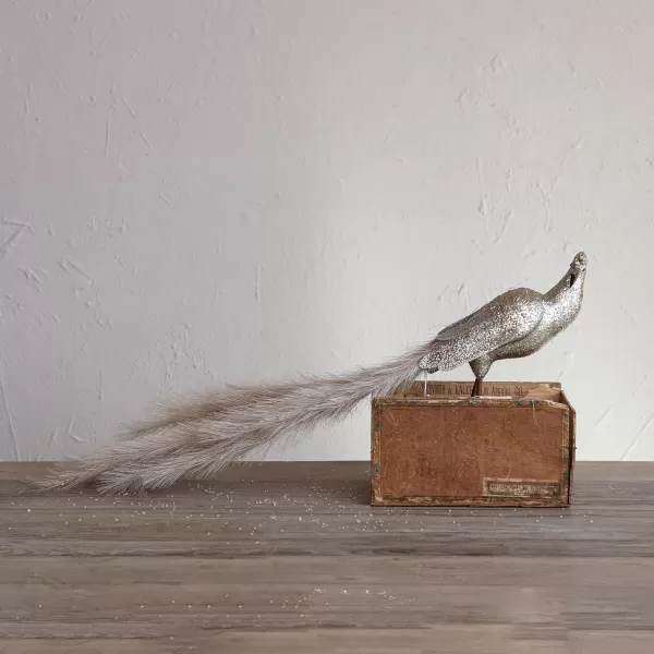 imageCreative CoOp Fabric and Feather Peacock with Glitter and LED Lights Champagne Color