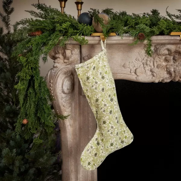 imageCreative CoOp Green and Cream Cotton Velvet Printed Stocking with Floral Pattern Color