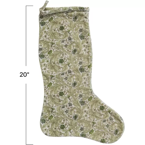 imageCreative CoOp Green and Cream Cotton Velvet Printed Stocking with Floral Pattern Color