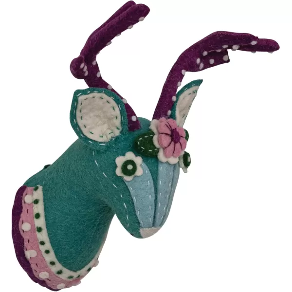 imageCreative CoOp Handmade Wool Felt Reindeer Head Wall Dcor with Applique and Embroidery Multicolor