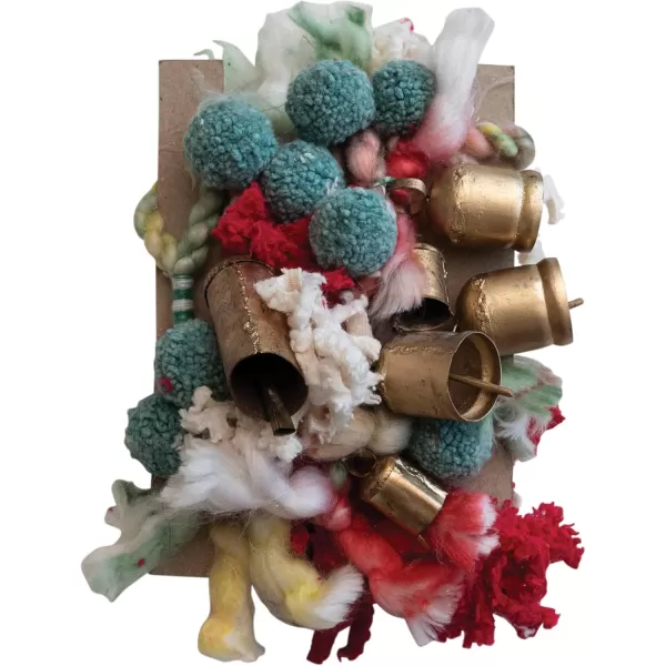 imageCreative CoOp Handmade Wool and Cotton Blend Garland with Pom Poms and Metal Bells Multicolor and Antique Gold Finish