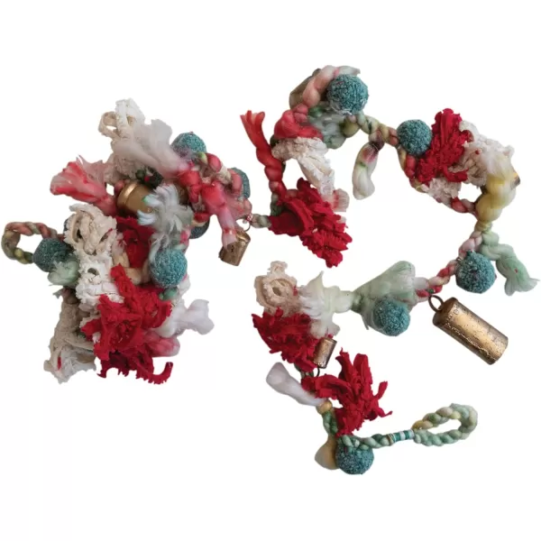 imageCreative CoOp Handmade Wool and Cotton Blend Garland with Pom Poms and Metal Bells Multicolor and Antique Gold Finish
