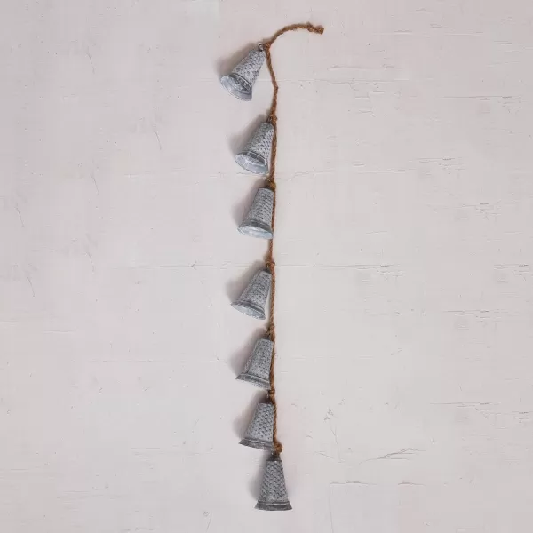 imageCreative CoOp Hanging Galvanized Metal Bells on Jute Rope Silver
