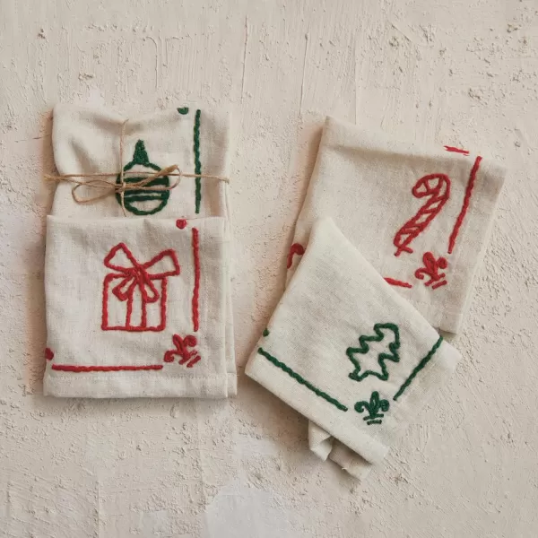 imageCreative CoOp Holiday Icon Cocktail Napkins Cotton and Linen Blend Multicolor Set of 4