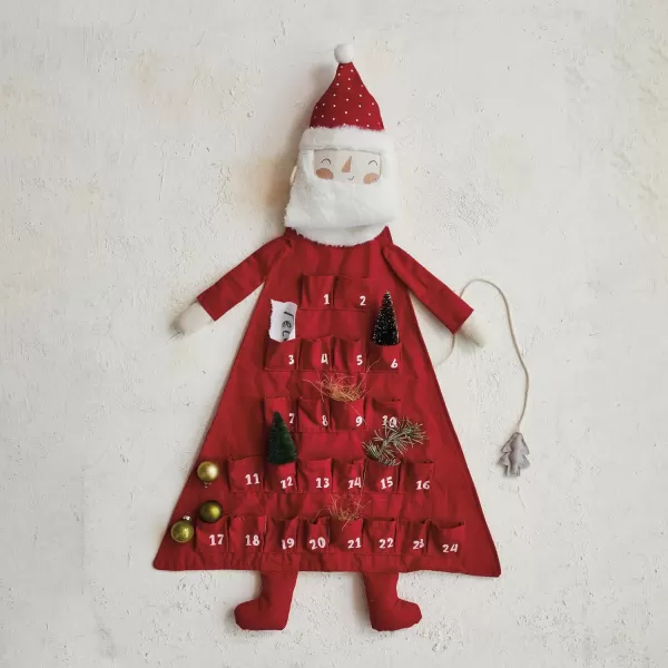 imageCreative CoOp Jolly Santa Fabric Advent Calendar Red and White