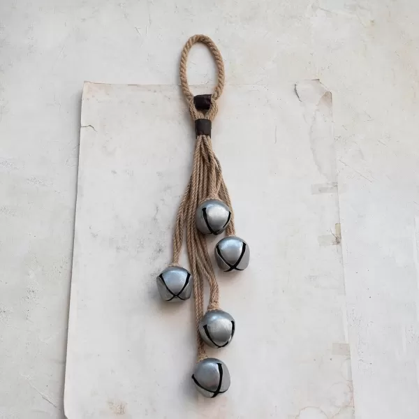 imageCreative CoOp Jute Rope Door Hanger with 5 Jingle Bells Silver Finish