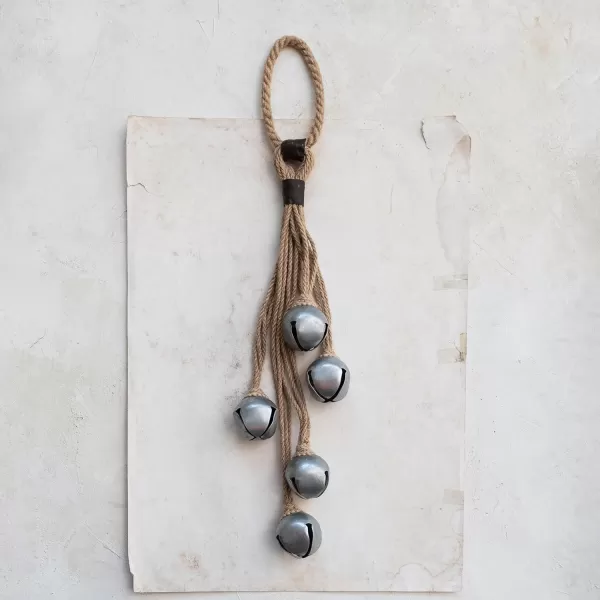 imageCreative CoOp Jute Rope Door Hanger with 5 Jingle Bells Silver Finish