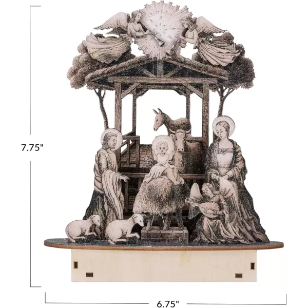 imageCreative CoOp Laser Cut Wood Nativity Scene with LED Light Natural and Black