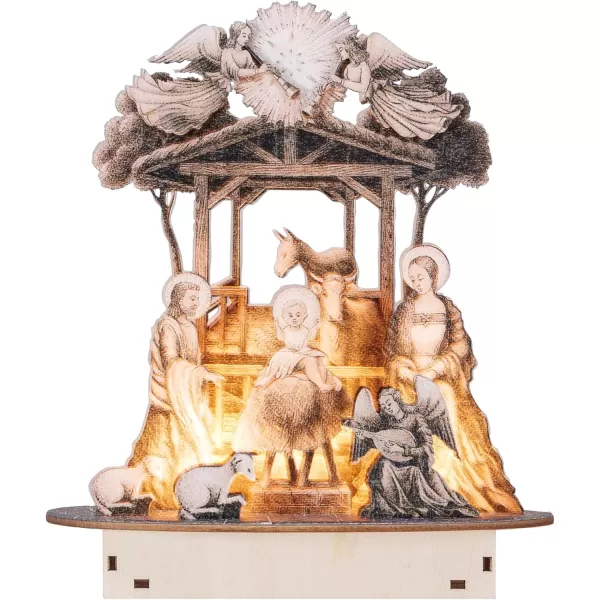 imageCreative CoOp Laser Cut Wood Nativity Scene with LED Light Natural and Black
